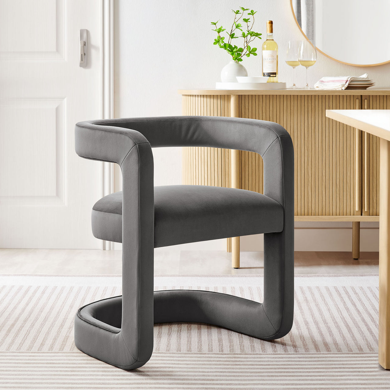 Aeria Upholstered Velvet Dining Chair, Charcoal