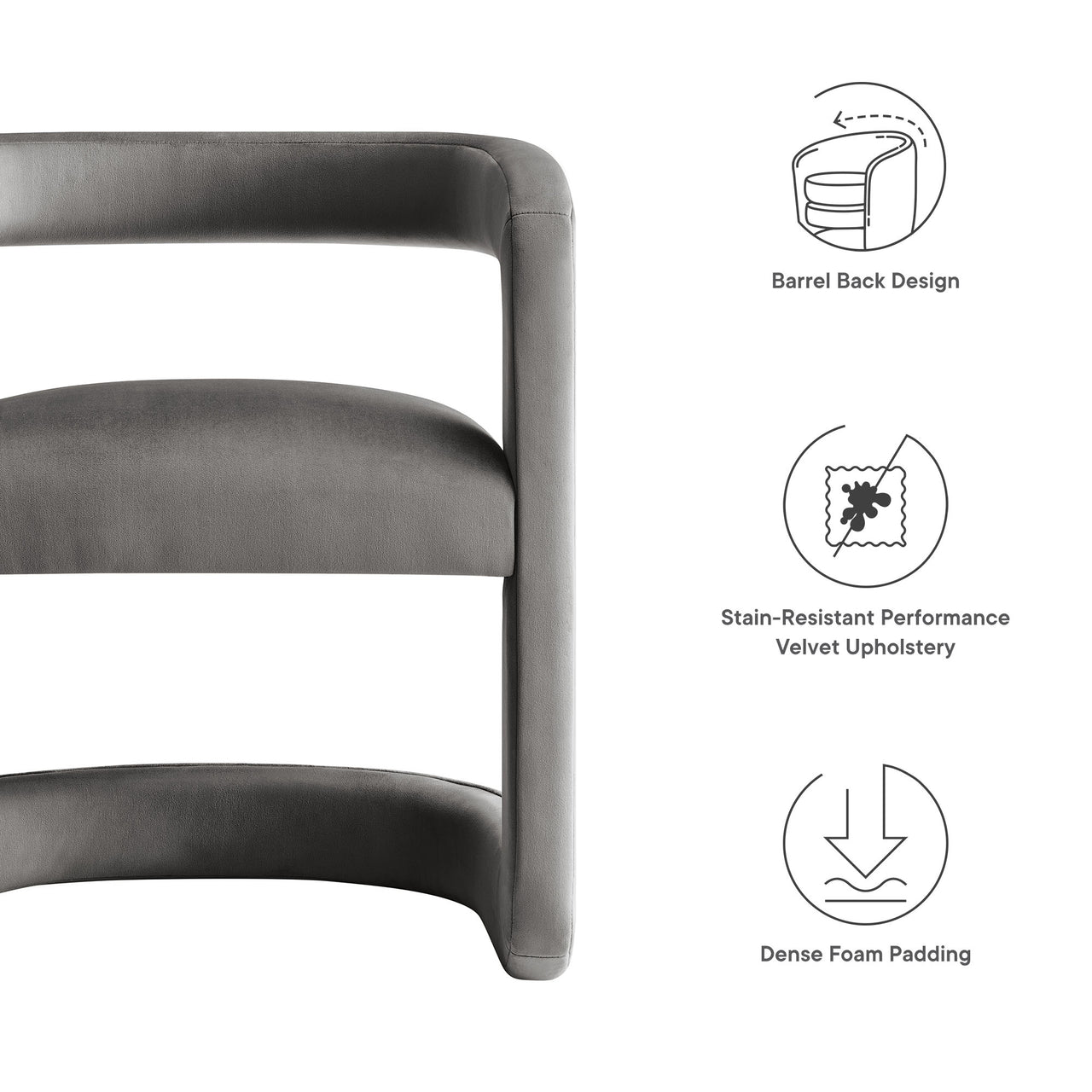 Aeria Upholstered Velvet Dining Chair, Charcoal