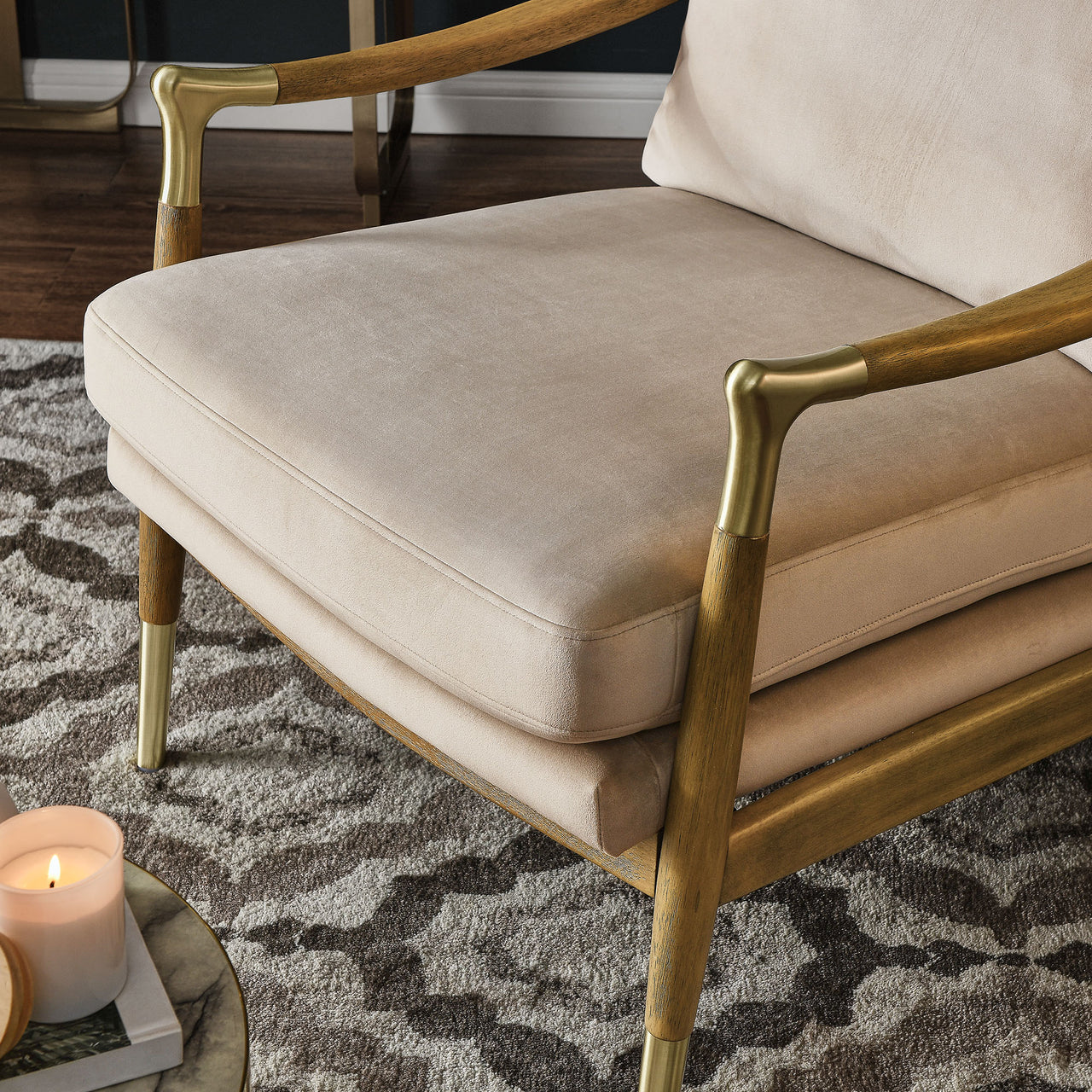 Alcrest Upholstered Velvet Accent Chair, Almond & Walnut