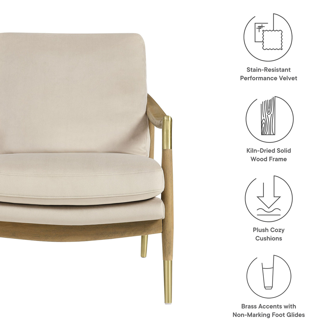 Alcrest Upholstered Velvet Accent Chair, Almond & Walnut