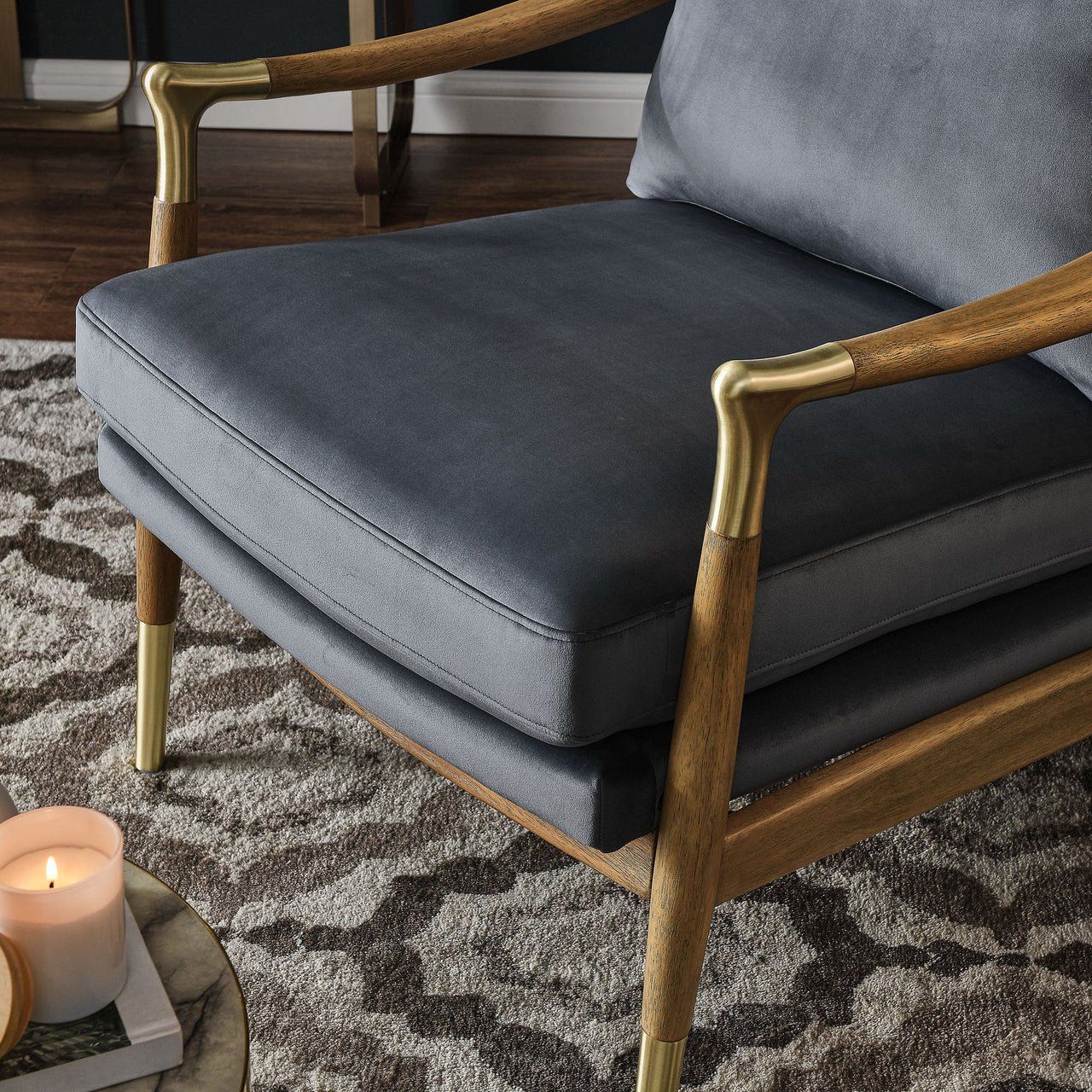 Alcrest Upholstered Velvet Accent Chair, Slate & Walnut