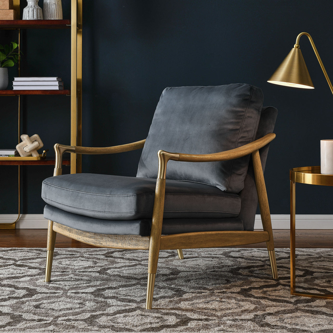 Alcrest Upholstered Velvet Accent Chair, Slate & Walnut