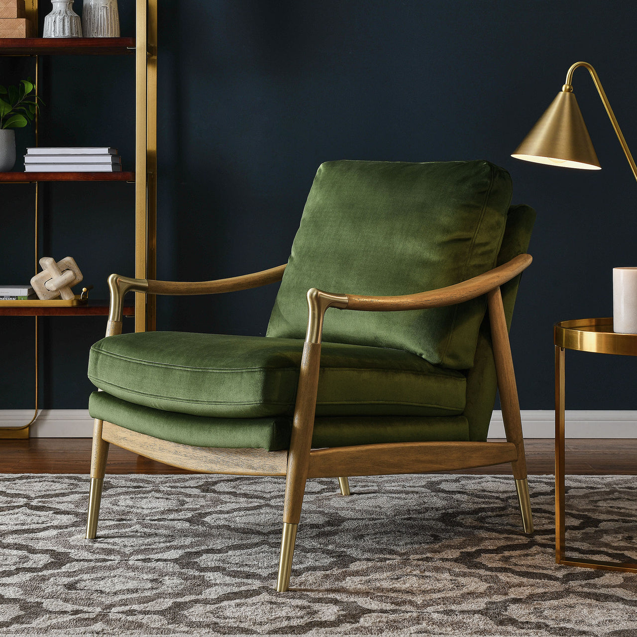 Alcrest Upholstered Velvet Accent Chair, Basil & Walnut