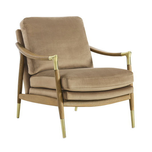 Alcrest Upholstered Velvet Accent Chair, Taupe & Walnut