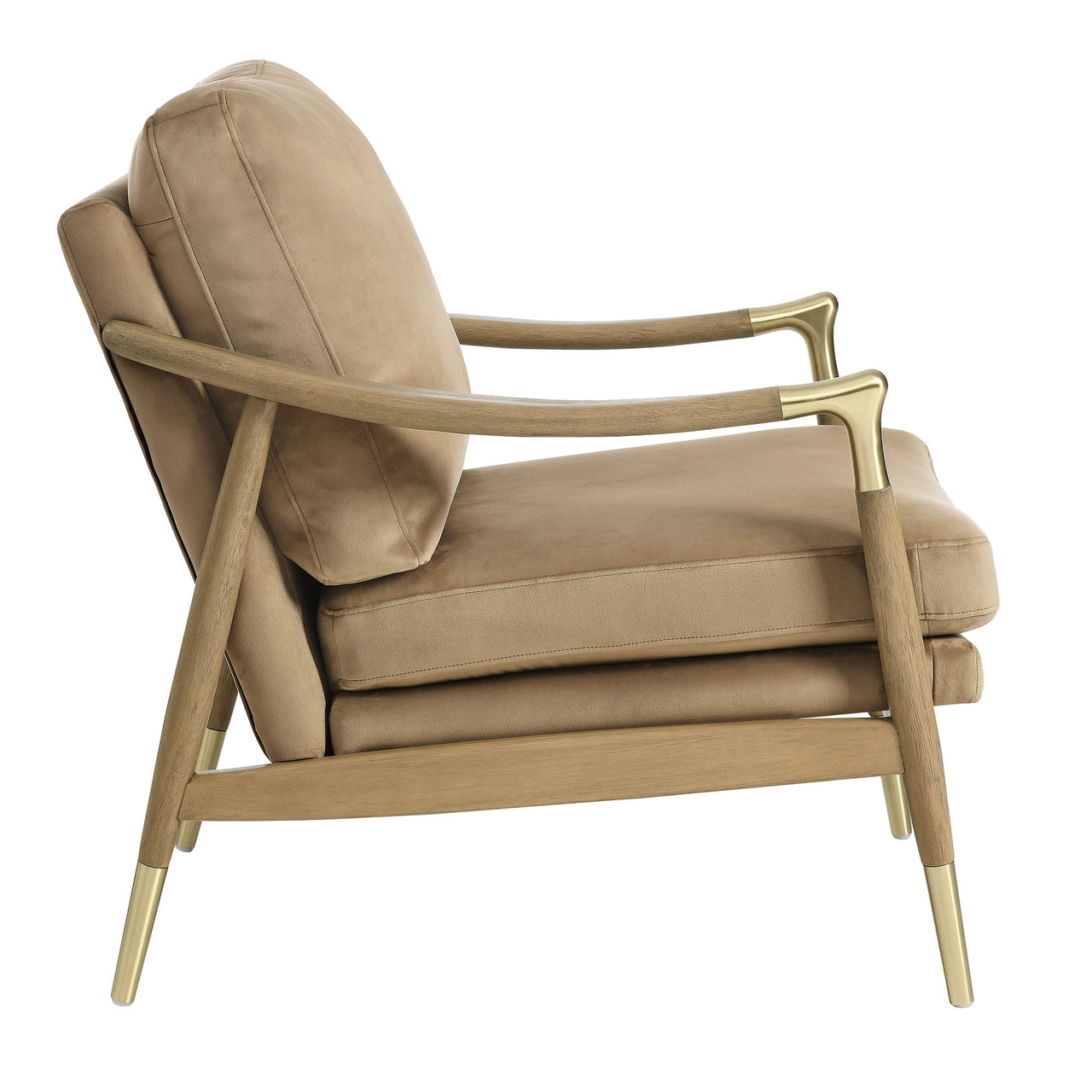 Alcrest Upholstered Velvet Accent Chair, Taupe & Walnut