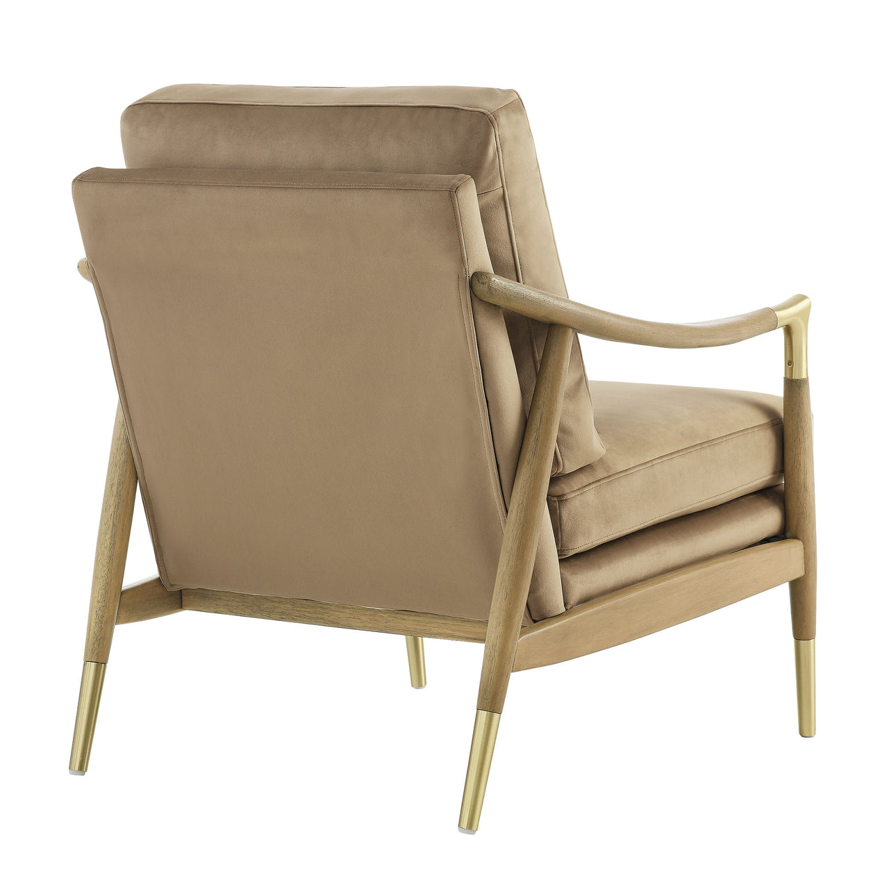 Alcrest Upholstered Velvet Accent Chair, Taupe & Walnut
