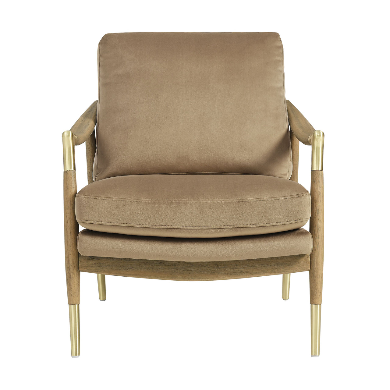 Alcrest Upholstered Velvet Accent Chair, Taupe & Walnut