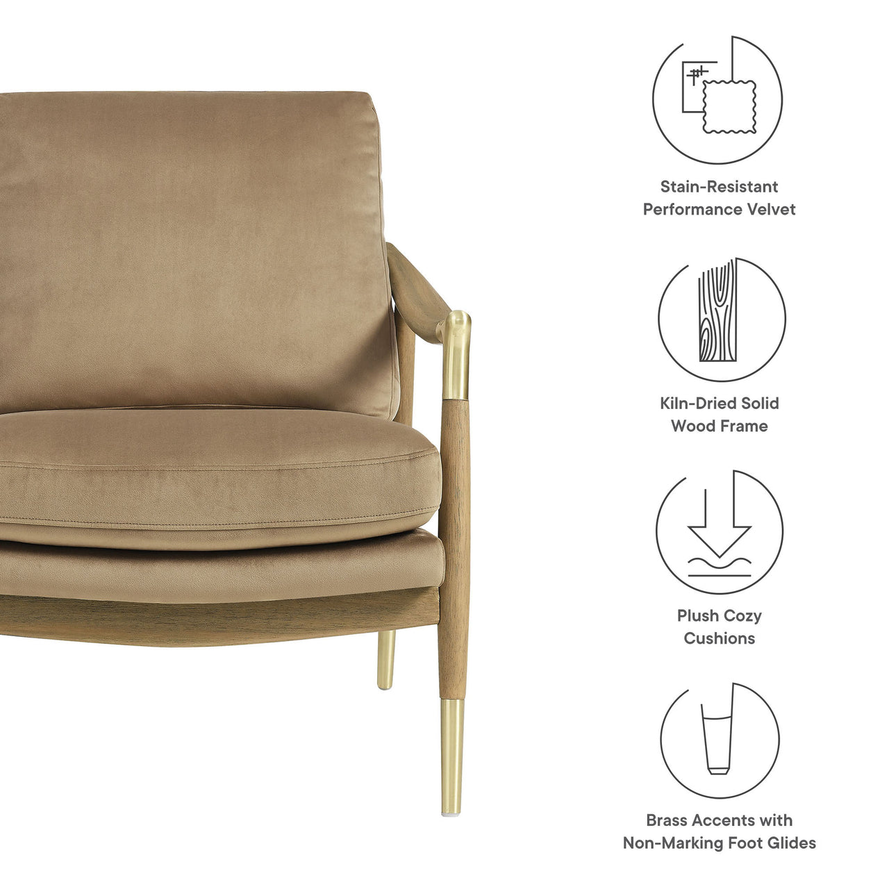 Alcrest Upholstered Velvet Accent Chair, Taupe & Walnut