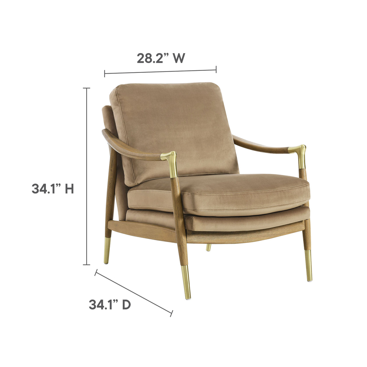 Alcrest Upholstered Velvet Accent Chair, Taupe & Walnut