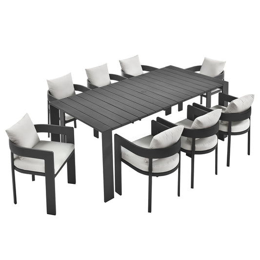 Tahlor 9-Piece Alfresco Dining Set, Gray & White