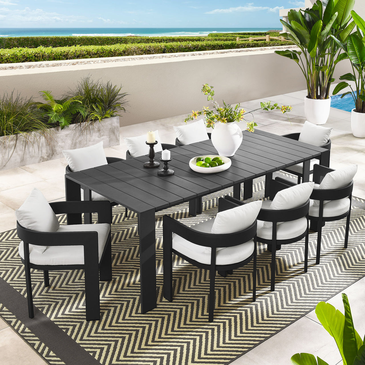 Tahlor 9-Piece Alfresco Dining Set, Gray & White