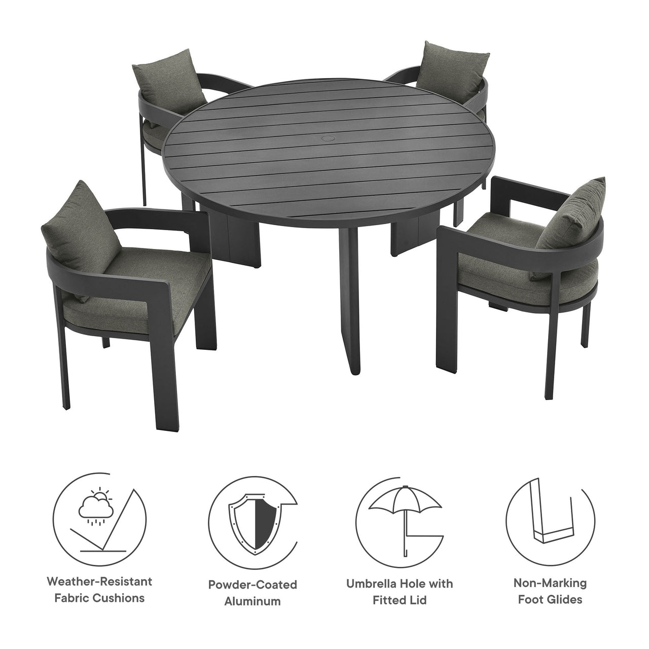 Tahlor 5-Piece Alfresco Dining Set, Gray & Charcoal