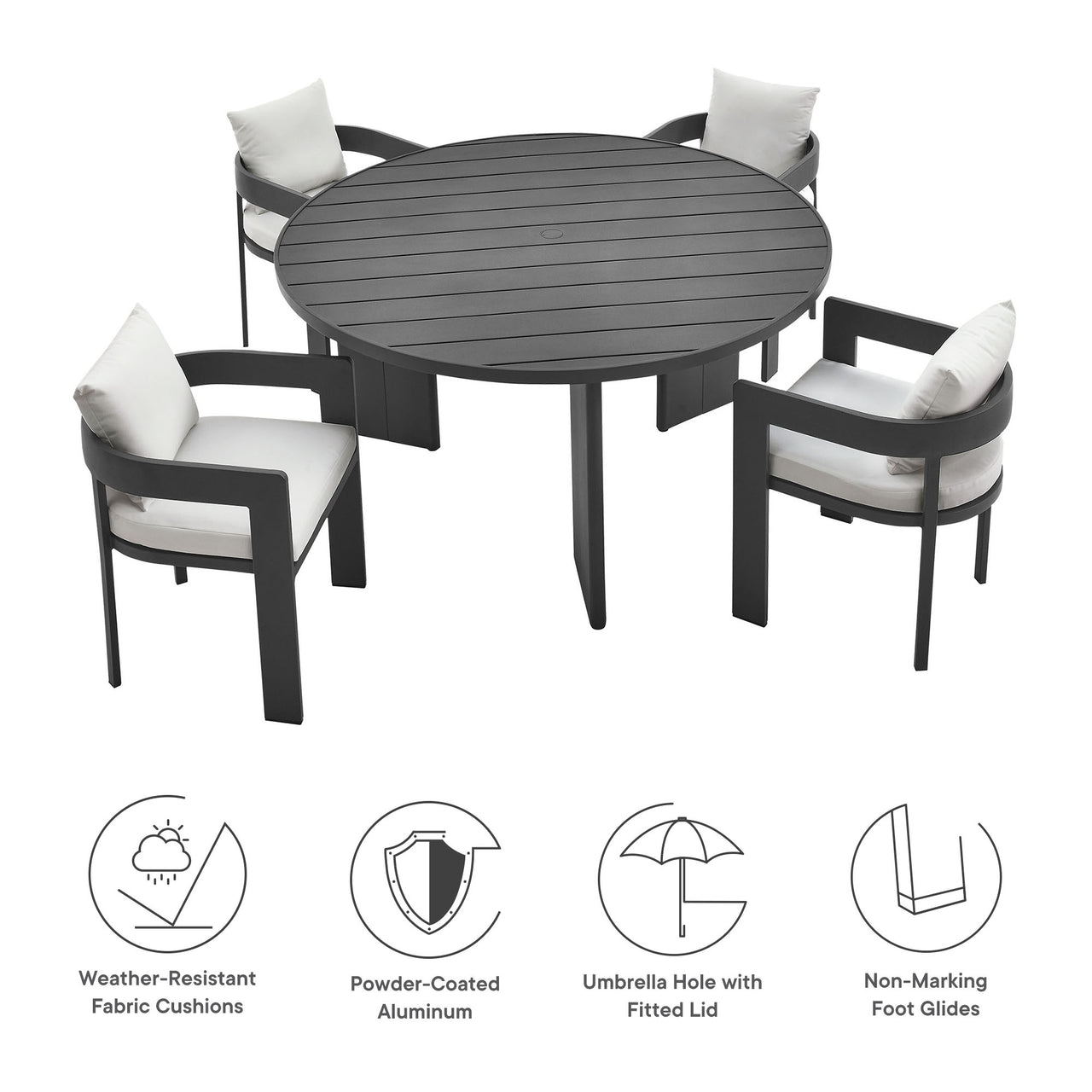 Tahlor 5-Piece Alfresco Dining Set, Gray & White