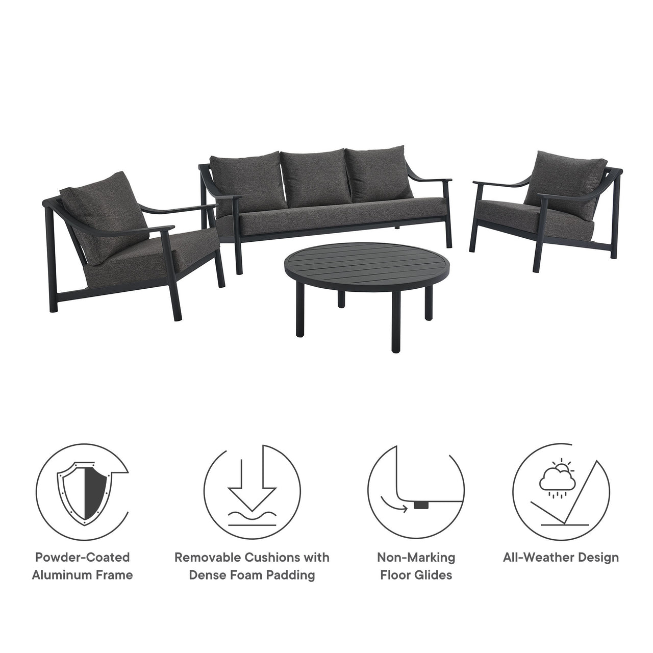 Veranda 4-Piece Alfresco Furniture Set, Charcoal & Dark Gray