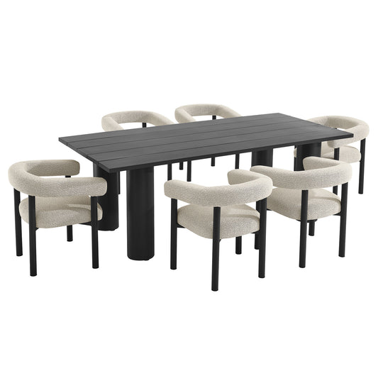 Lunaretta 7-Piece Rectangular Alfresco Dining Set, Ivory & Dark Gray