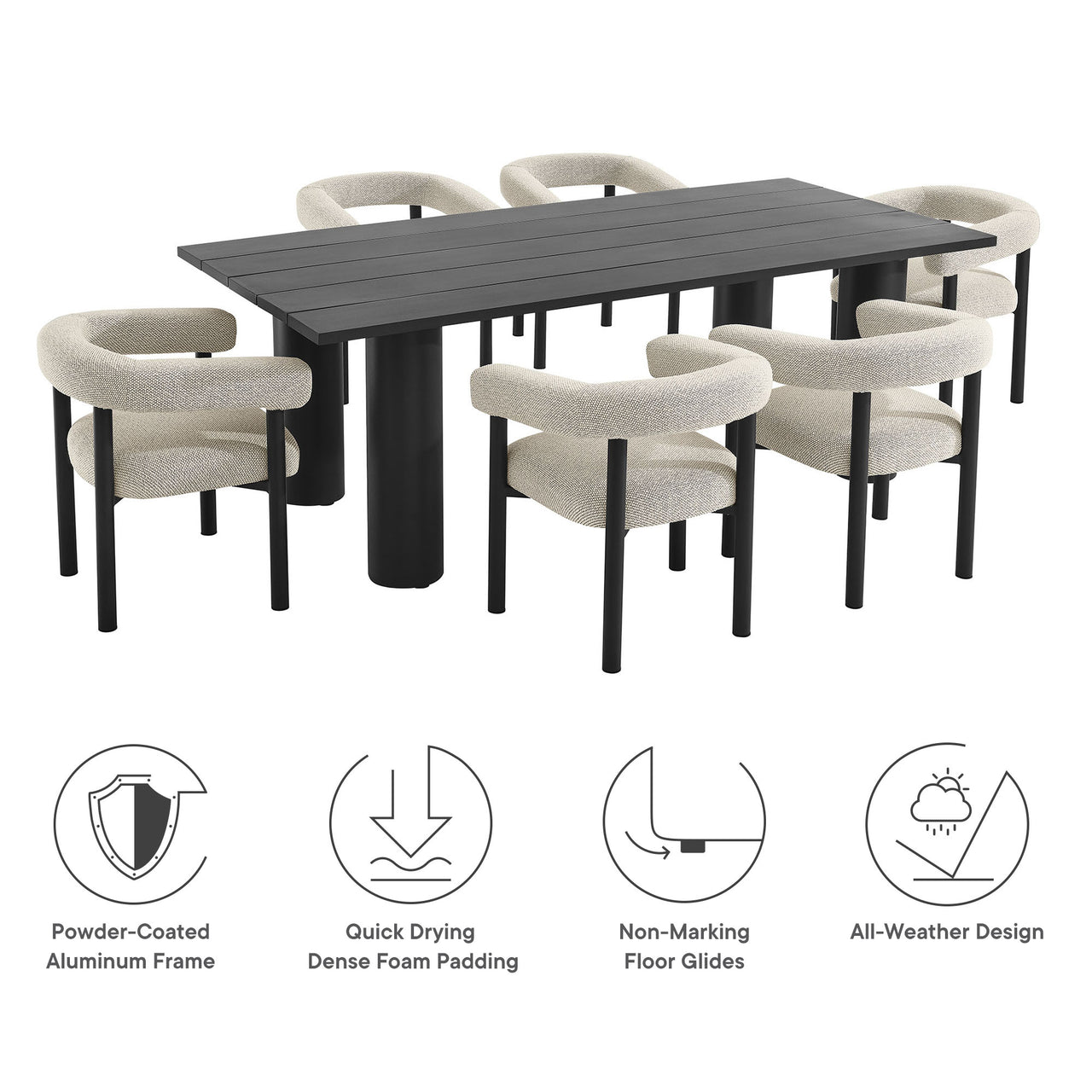 Lunaretta 7-Piece Rectangular Alfresco Dining Set, Ivory & Dark Gray