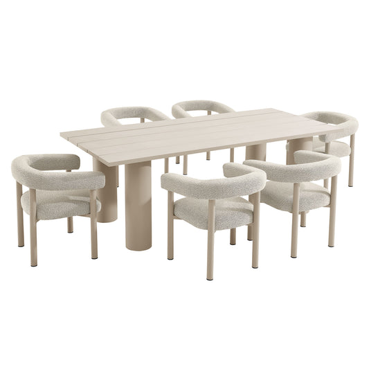 Lunaretta 7-Piece Rectangular Alfresco Dining Set, Ivory & Taupe