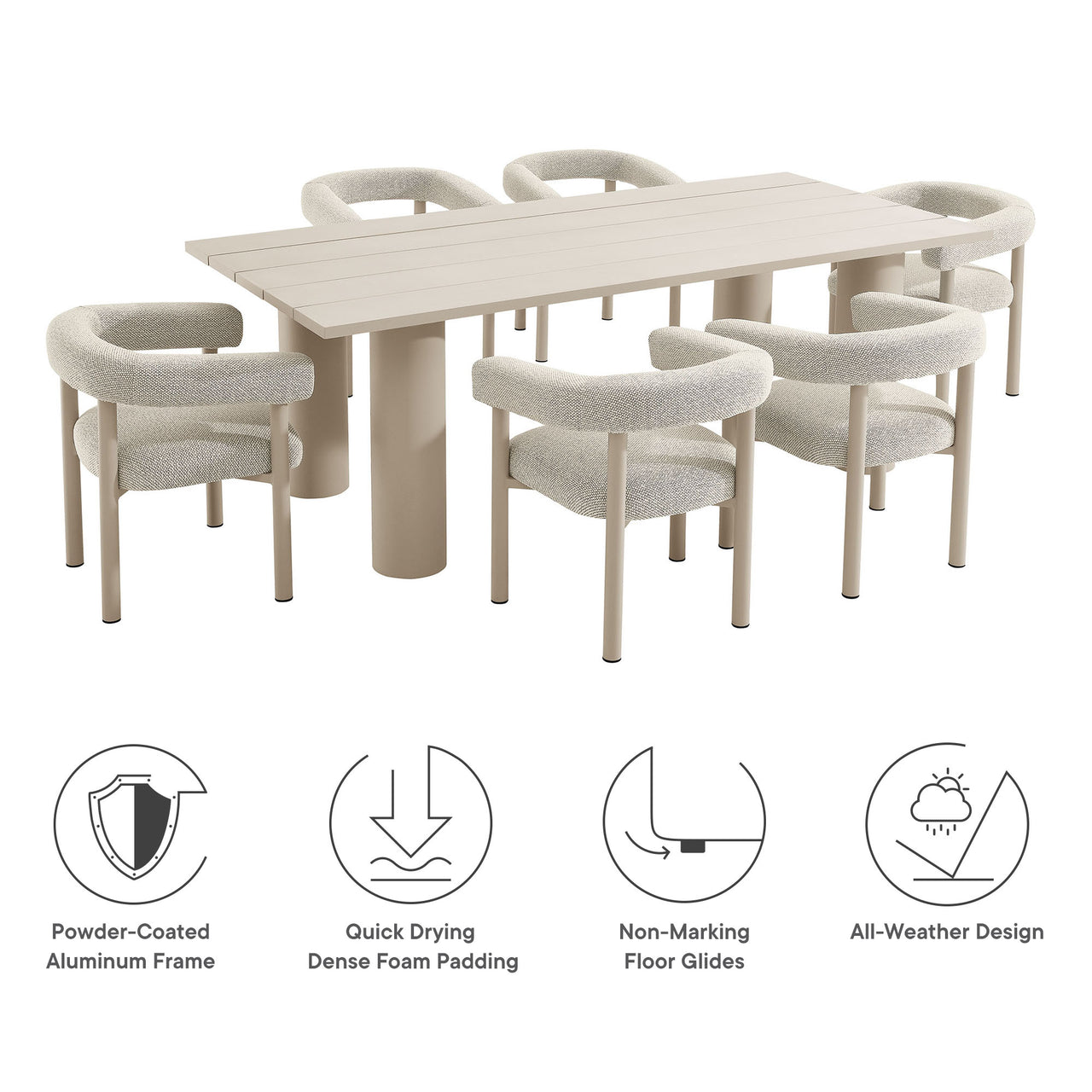 Lunaretta 7-Piece Rectangular Alfresco Dining Set, Ivory & Taupe