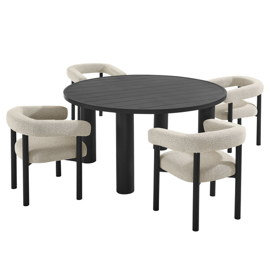 Lunaretta 5-Piece Round Alfresco Dining Set, Ivory & Dark Gray