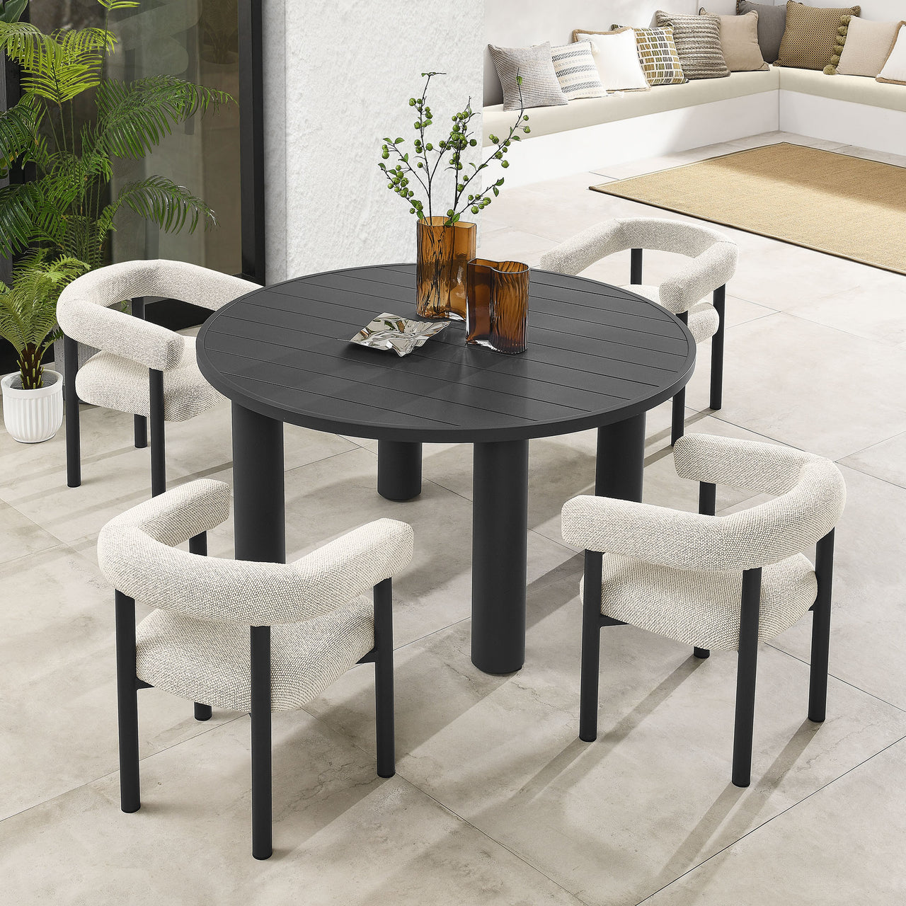 Lunaretta 5-Piece Round Alfresco Dining Set, Ivory & Dark Gray