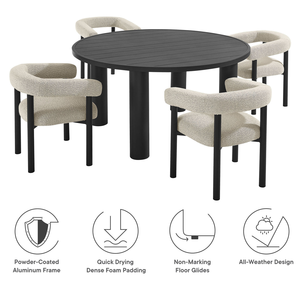 Lunaretta 5-Piece Round Alfresco Dining Set, Ivory & Dark Gray