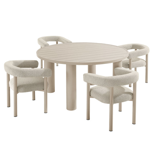 Lunaretta 5-Piece Round Alfresco Dining Set, Ivory & Taupe
