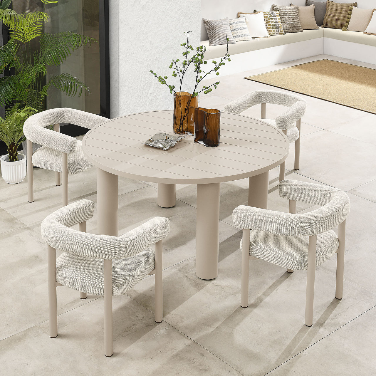 Lunaretta 5-Piece Round Alfresco Dining Set, Ivory & Taupe