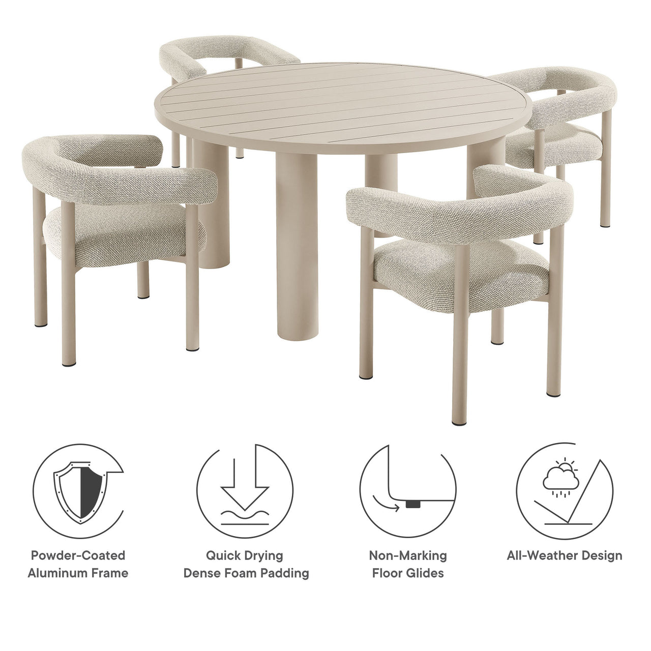 Lunaretta 5-Piece Round Alfresco Dining Set, Ivory & Taupe