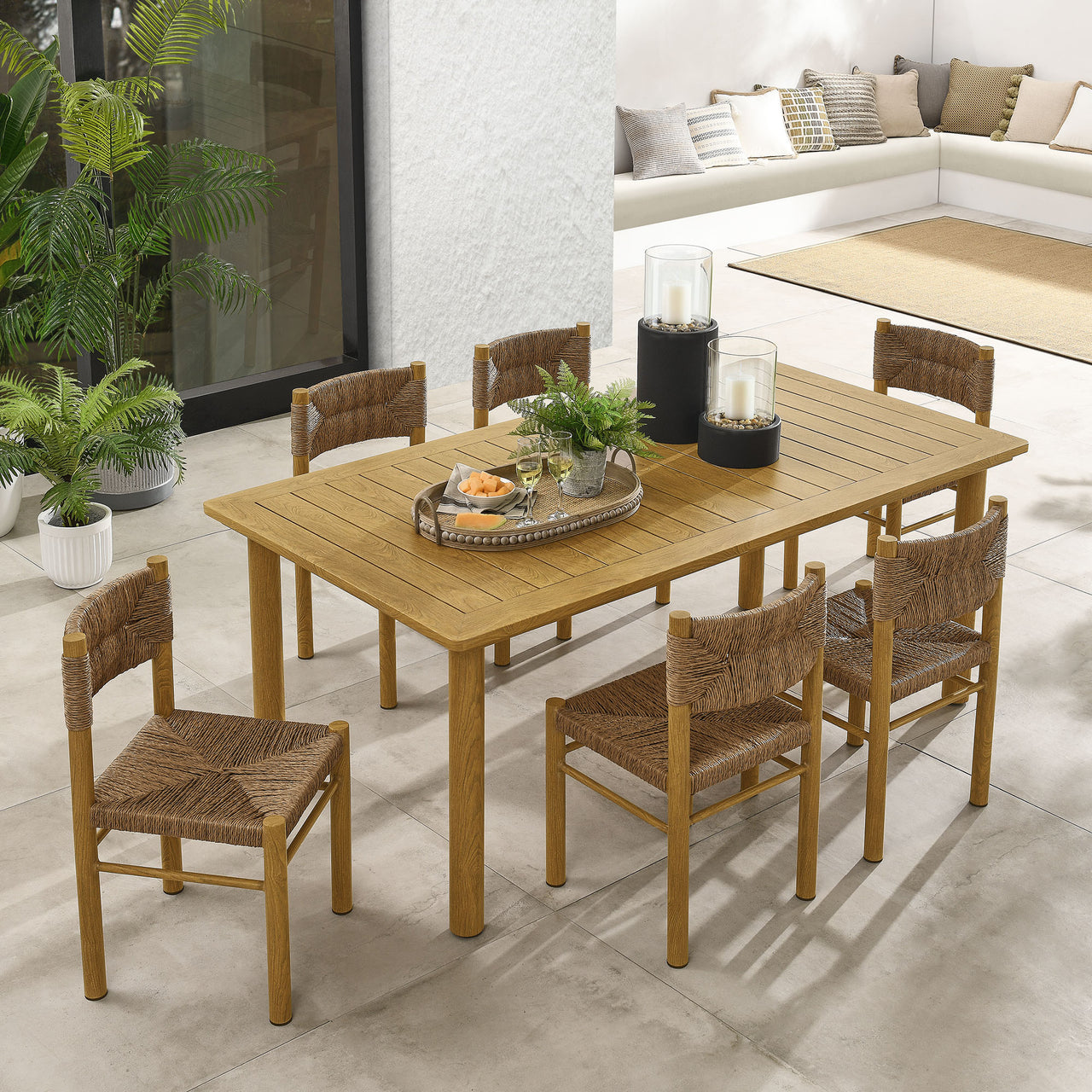 Holiday 7-Piece Rectangular Alfresco Dining Set, Natural Wood