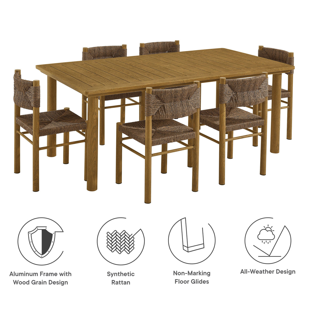 Holiday 7-Piece Rectangular Alfresco Dining Set, Natural Wood