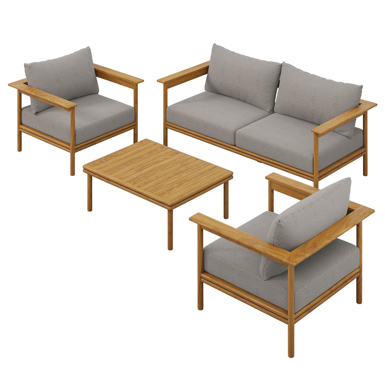 Weylan 4-Piece Alfresco Grade-A Teak Furniture Set, Natural Wood & Gray