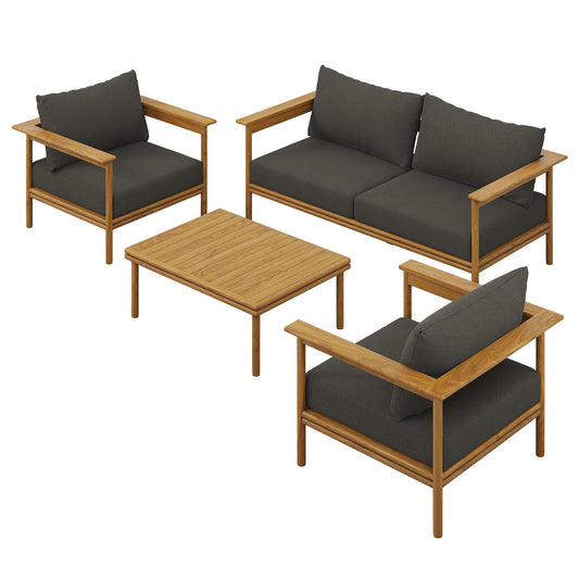 Weylan 4-Piece Alfresco Grade-A Teak Furniture Set, Natural Wood & Charcoal