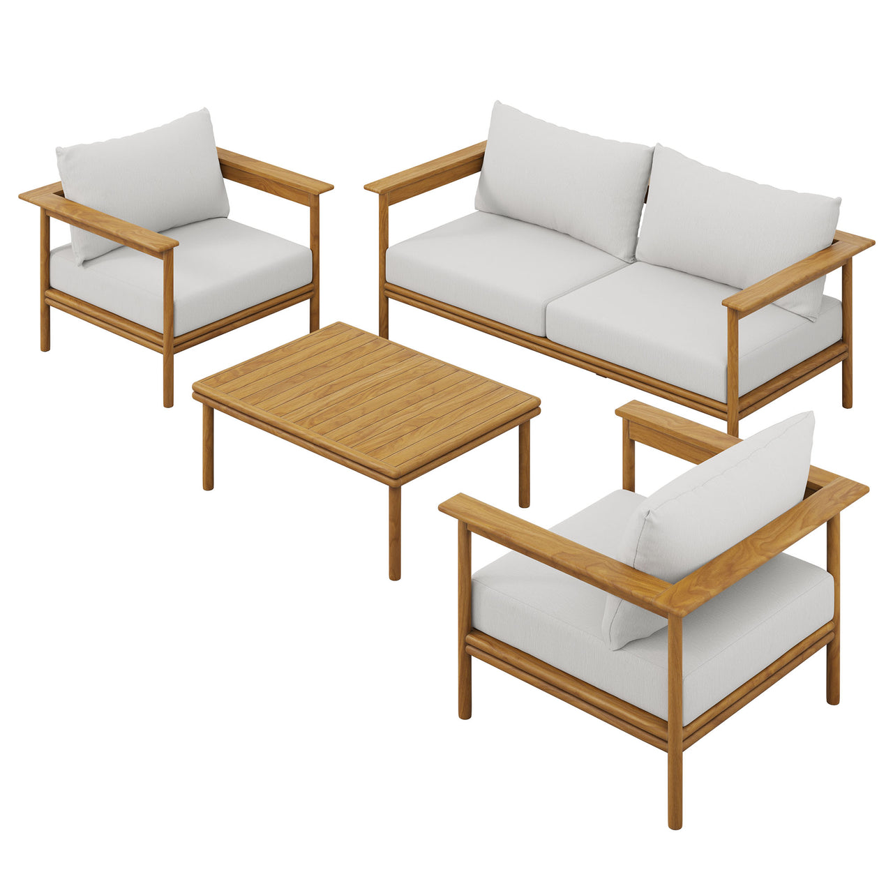 Weylan 4-Piece Alfresco Grade-A Teak Furniture Set, Natural Wood & Off-White