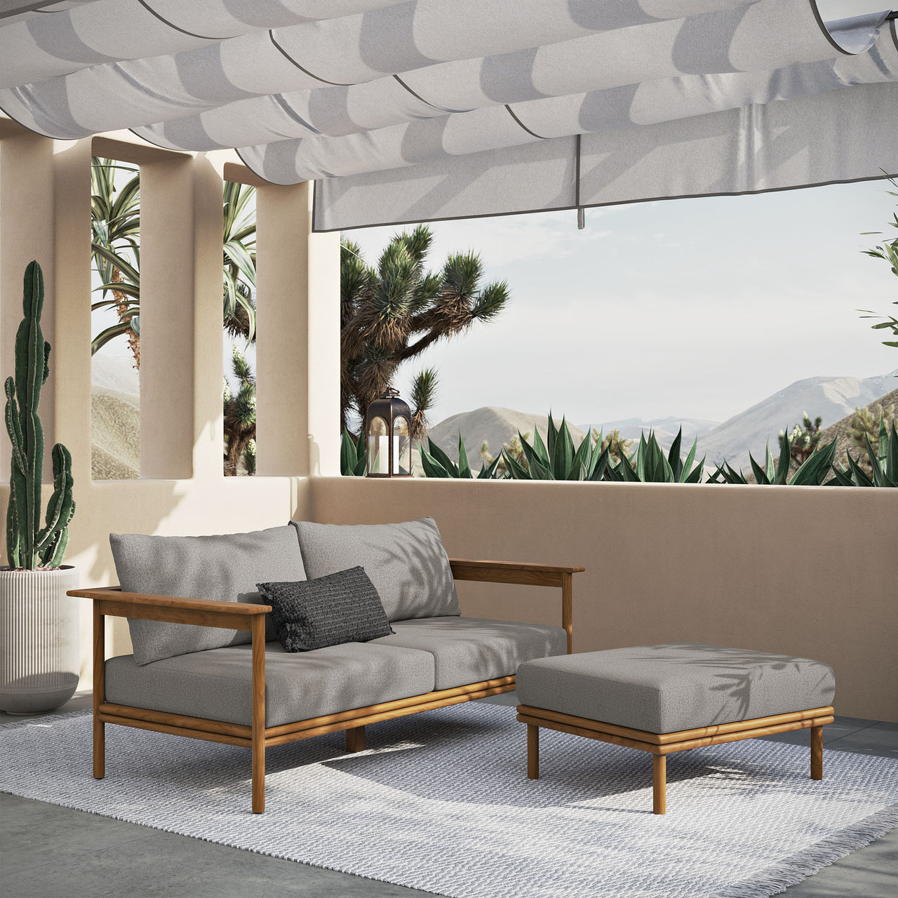 Weylan 2-Piece Alfresco Grade-A Teak Sofa and Ottoman Set, Natural Wood & Gray