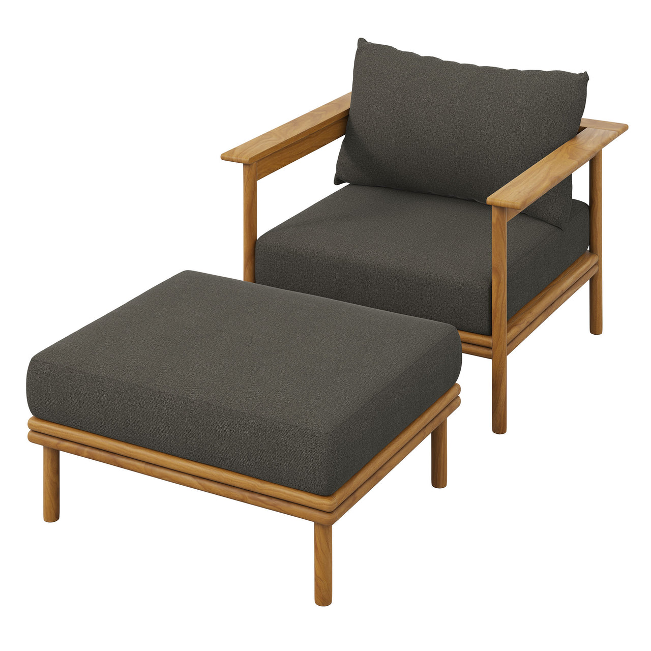 Weylan Alfresco Grade-A Teak Armchair & Ottoman Set Natural Wood & Charcoal