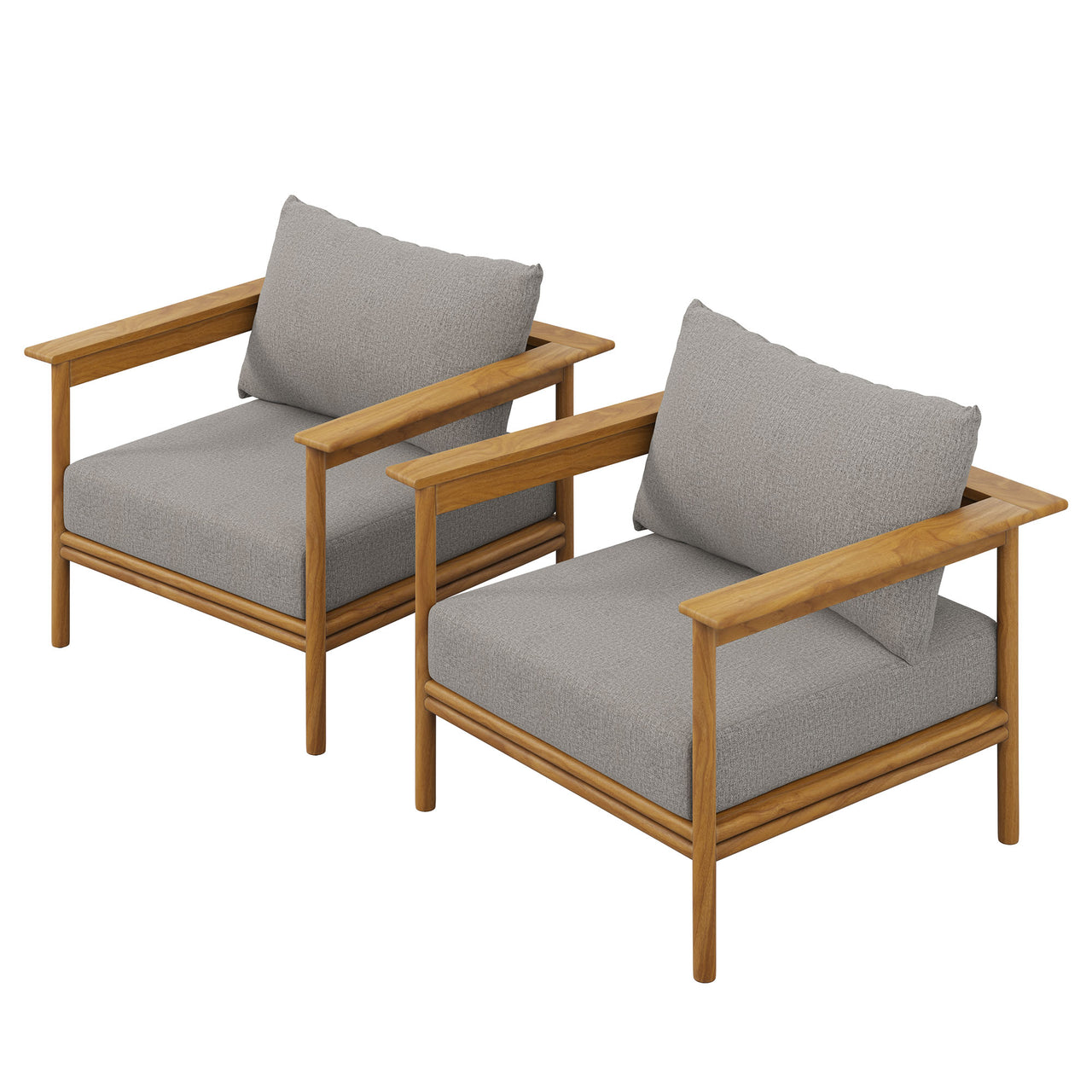 Weylan Alfresco Grade-A Teak Armchair Set of 2, Natural Wood & Gray