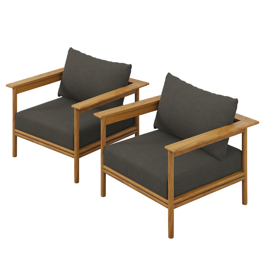 Weylan Alfresco Grade-A Teak Armchair Set of 2, Natural Wood & Charcoal