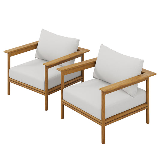 Weylan Alfresco Grade-A Teak Armchair Set of 2, Natural Wood & Off-White