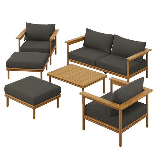 Weylan 6-Piece Alfresco Grade-A Teak Furniture Set, Natural Wood & Charcoal