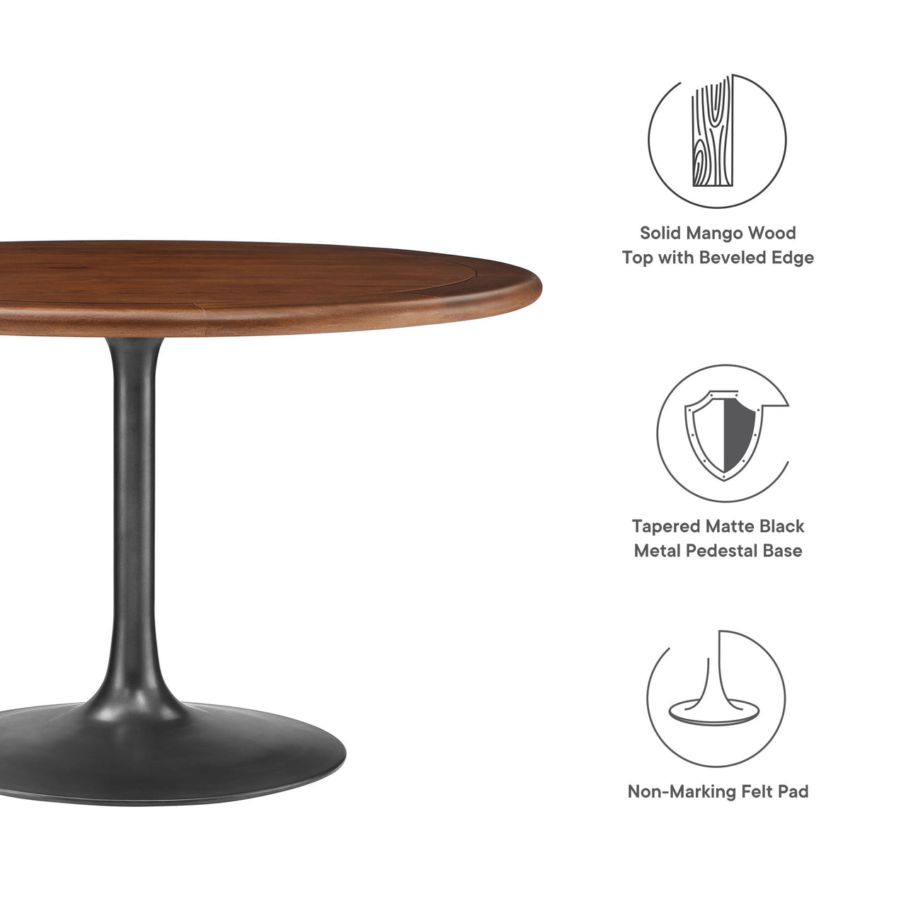 Ensemble Round Dining Table, Large, Black & Walnut