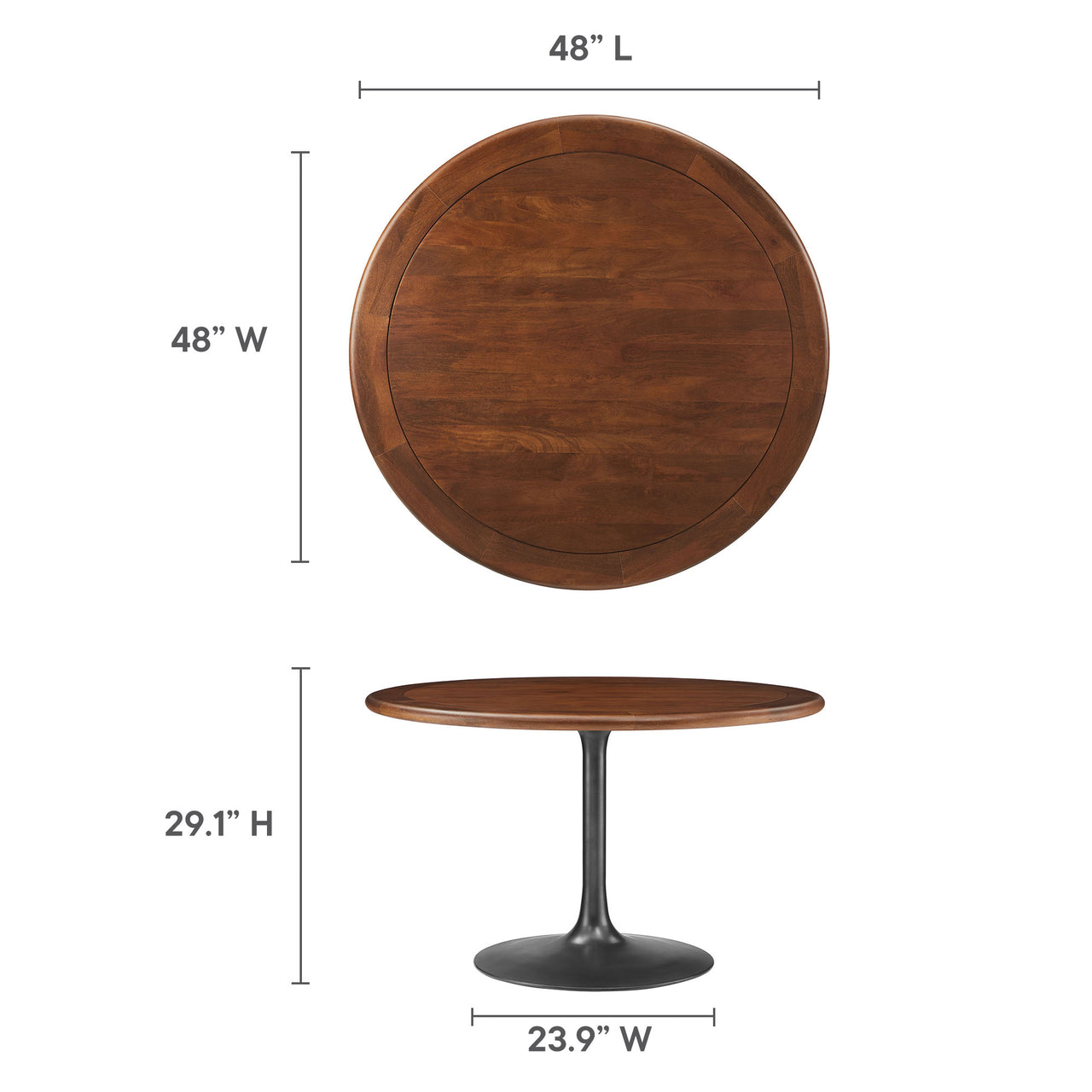 Ensemble Round Dining Table, Large, Black & Walnut