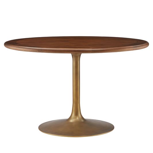 Ensemble Round Dining Table, Large, Brass & Walnut