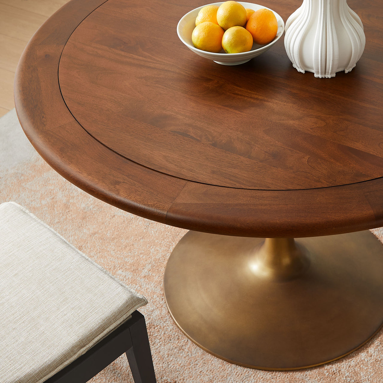 Ensemble Round Dining Table, Large, Brass & Walnut