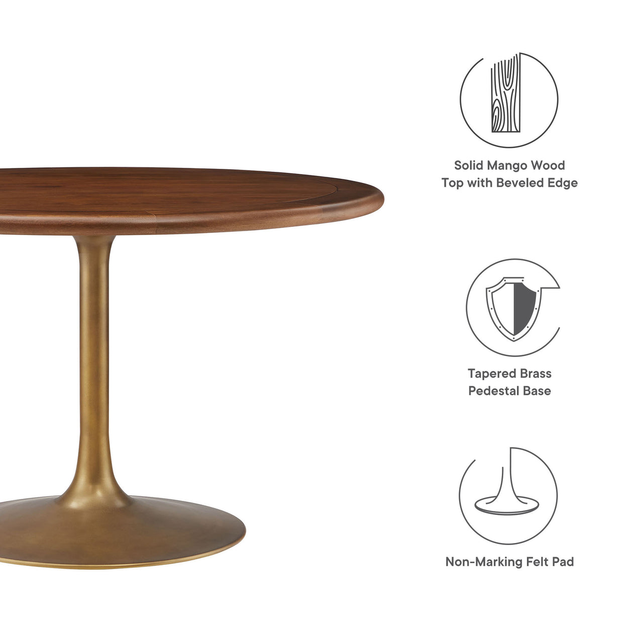 Ensemble Round Dining Table, Large, Brass & Walnut
