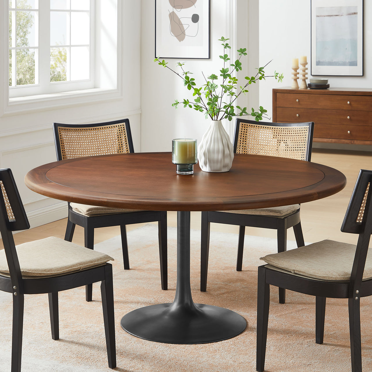 Ensemble Round Dining Table, XXL, Black & Walnut