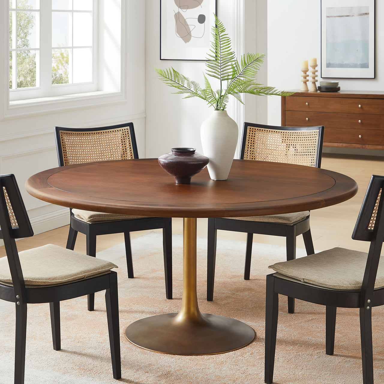 Ensemble Round Dining Table, XXL, Brass & Walnut