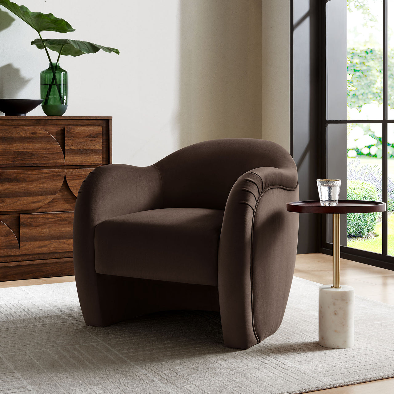 Roux Velvet Accent Chair, Chocolate Brown