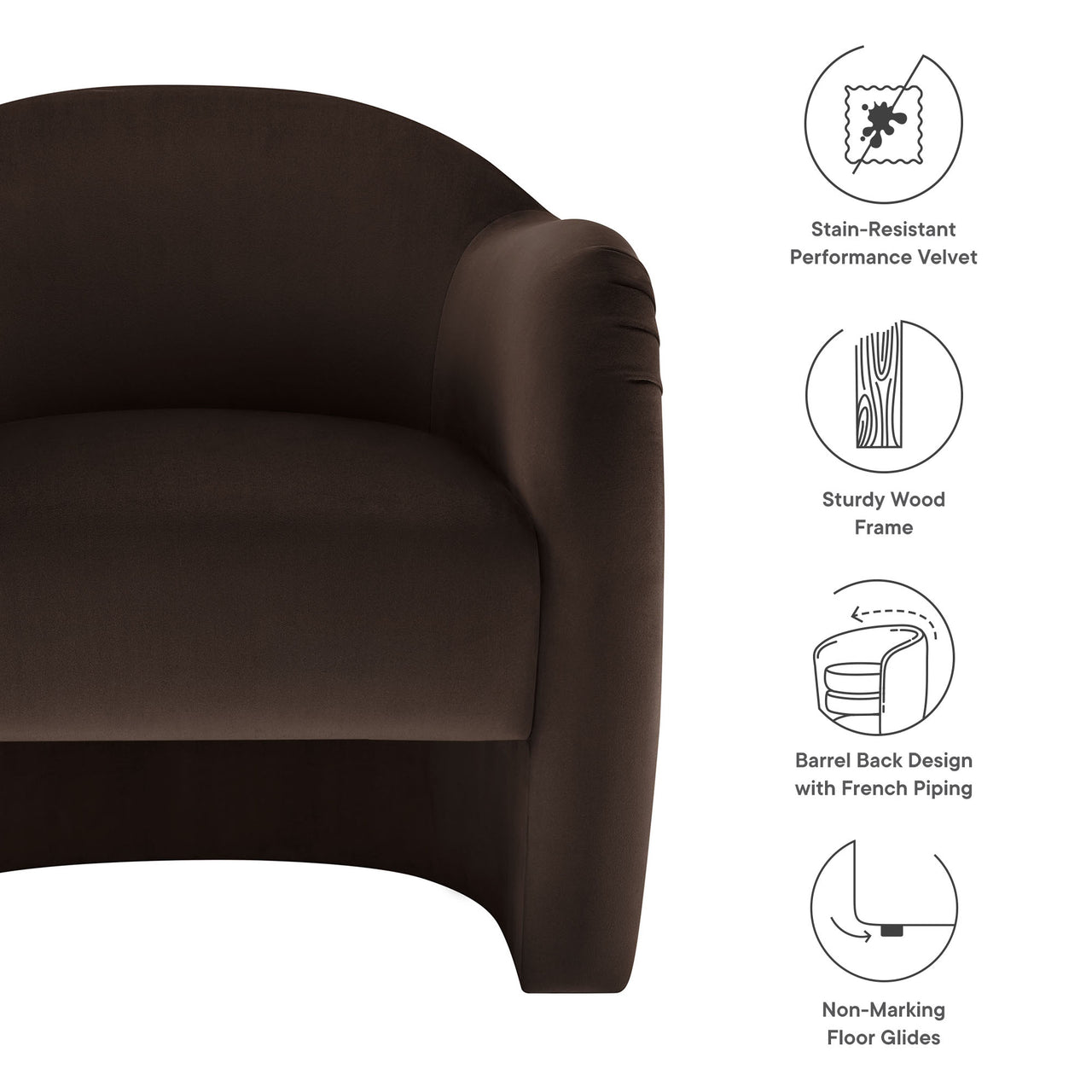 Roux Velvet Accent Chair, Chocolate Brown