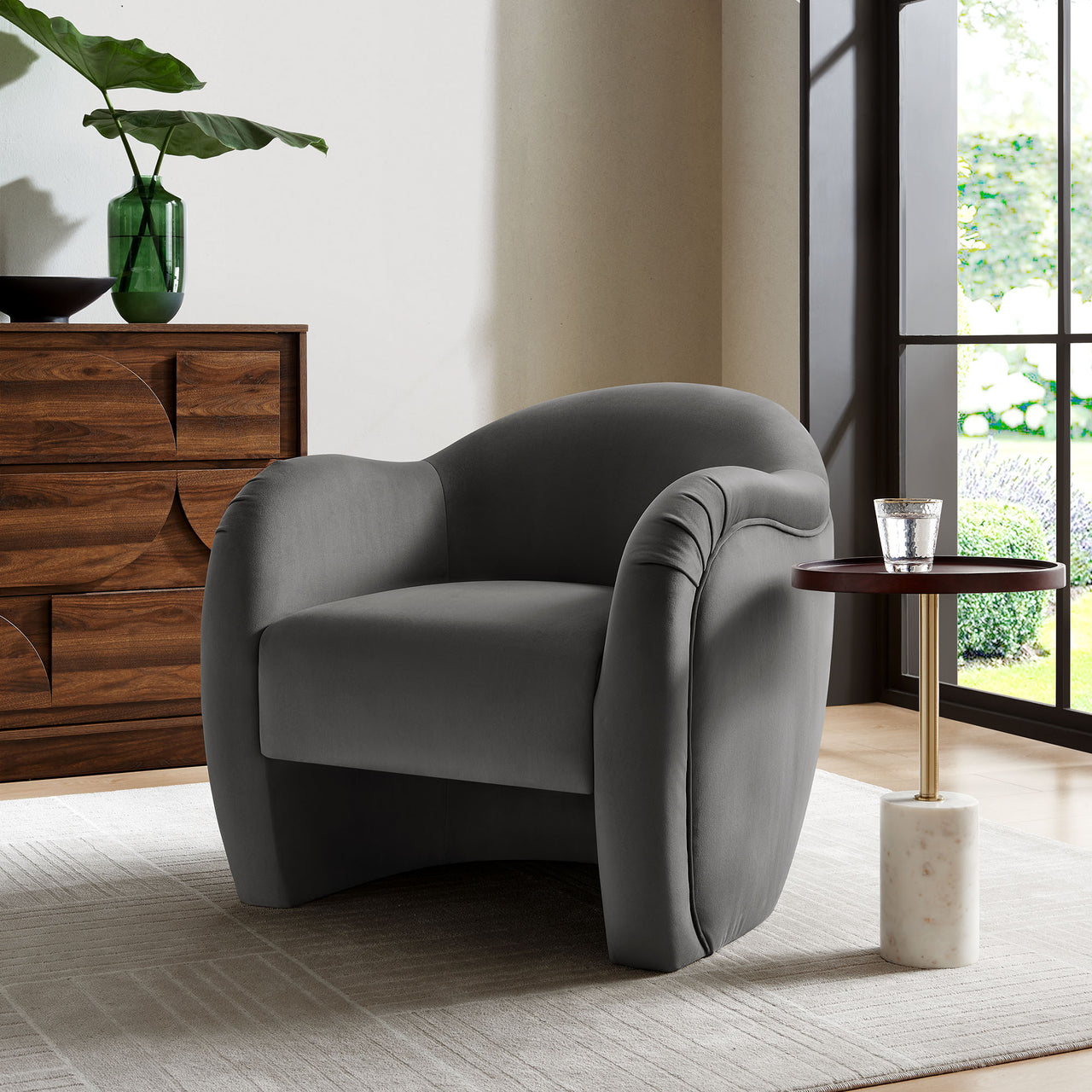 Roux Velvet Accent Chair, Charcoal