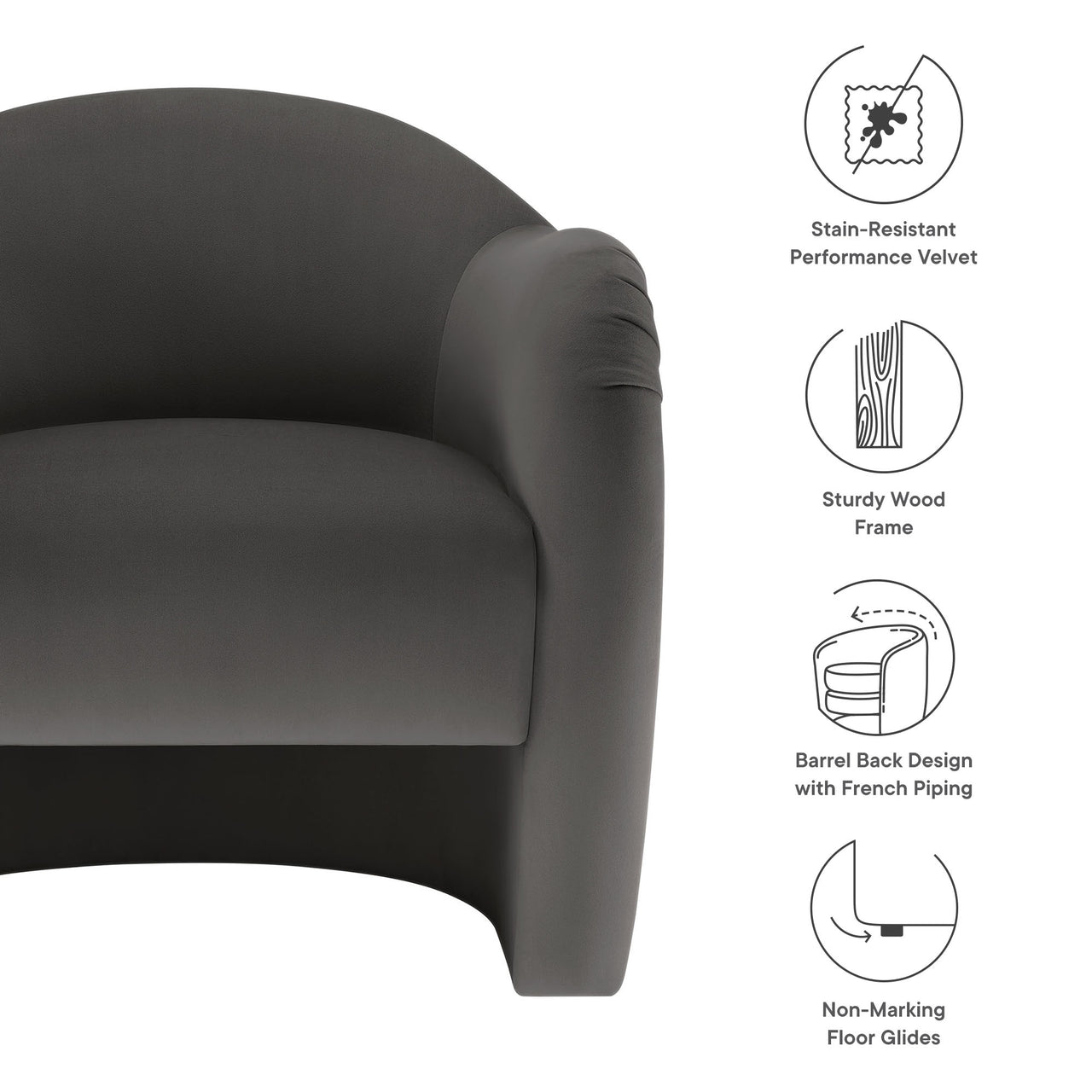 Roux Velvet Accent Chair, Charcoal